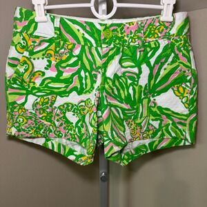 Lilly Pulitzer Women's Callahan Shorts Sz 0‎ White Green Pink Print Cotton Blend